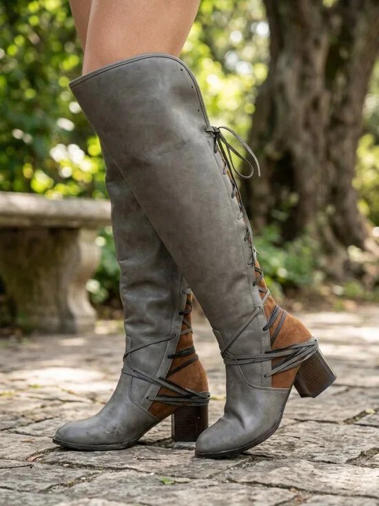 FakkDuk Retro Gothic Knee High Boots