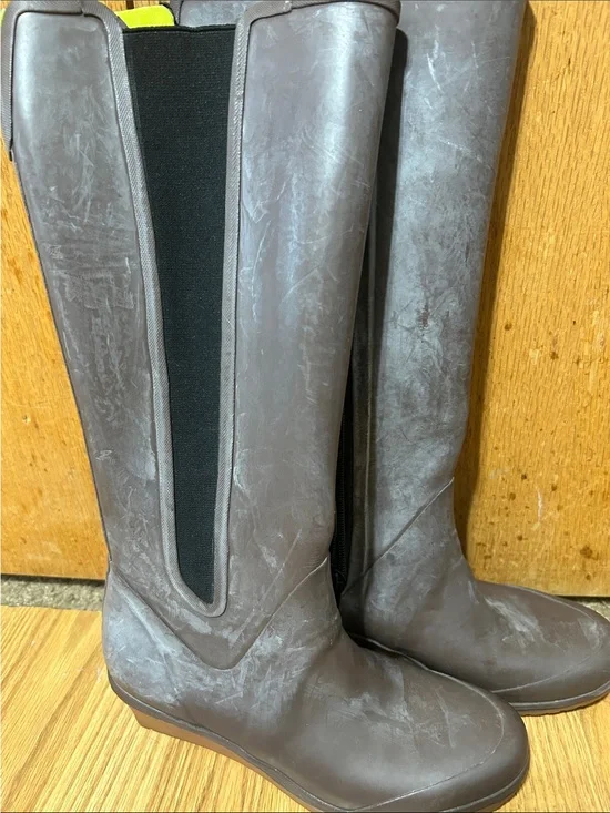 Tretorn Gray Over-the-Knee Rubber Riding Boots with Black Elastic Panels