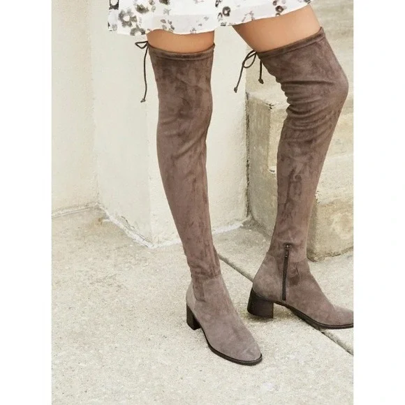 FREE PEOPLE Coast to Coast OTK Over-the-Knee Suede Boots Taupe Block Women's 40