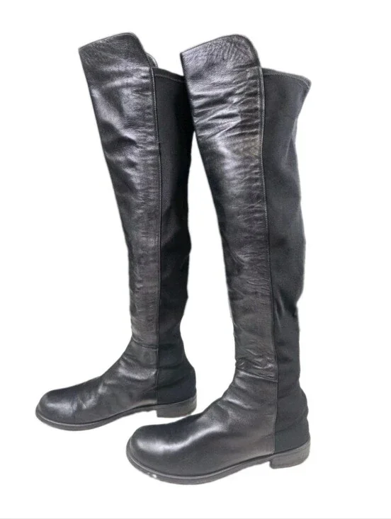 Stuart Weitzman 5050 Over-The-Knee Boots Leather Black Stretchy Size 10M US