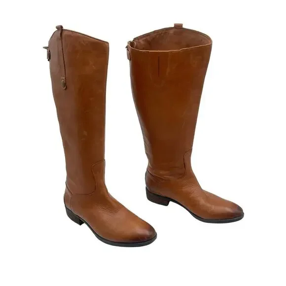 Sam Edelman Penny riding boots women’s whiskey Brown Leather Knee-High Boots - 9