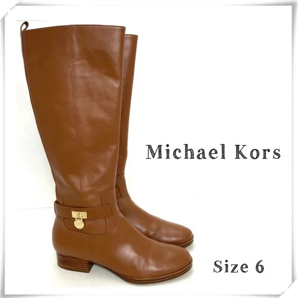 Michael Kors Hamilton Leather Knee High Riding Boot Camel Tan Brown Size 6 SH17F