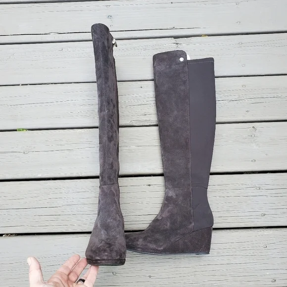 Vince Camuto Alexila Brown Suede Stretch Neoprene Over the Knee OTK Tall‎ Boots