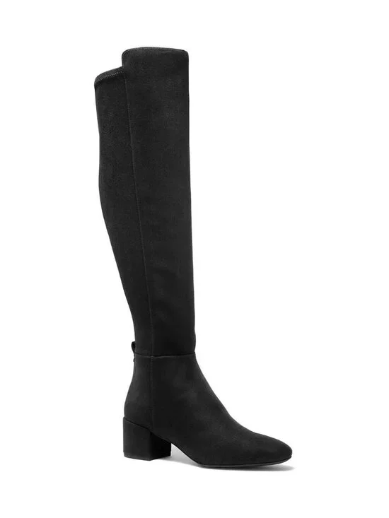 Michael Kors Braden Mid Boots Black Suede 5.5 Block Heel Tall Over the Knee $275