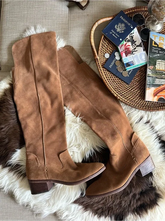 Dolce Vita “Kitt” Over the Knee Suede Dark Saddle Tan Boots Size 9