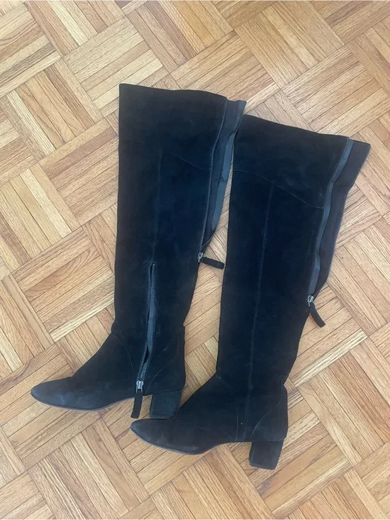 Nine West Black Suede Over-the-Knee Block Heel Boots