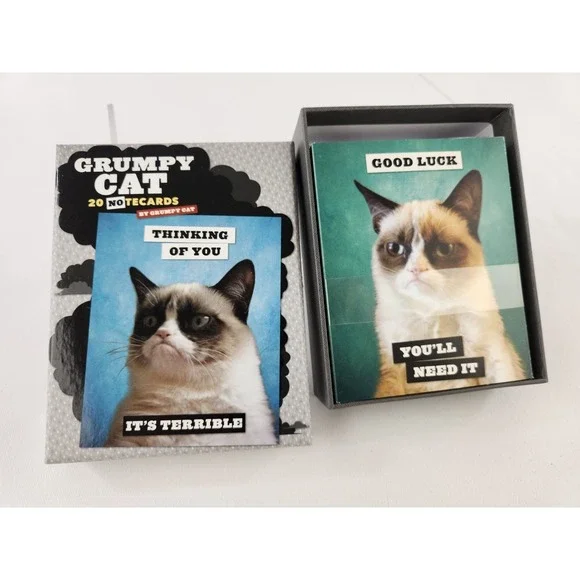 20 GRUMPY‎ CAT No Note Cards Envelope Set Internet Meme Funny Kitty Feline Art