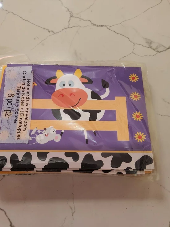 10 / $10 Cow Print Purple Note Cards & Envelopes - Pack of 8