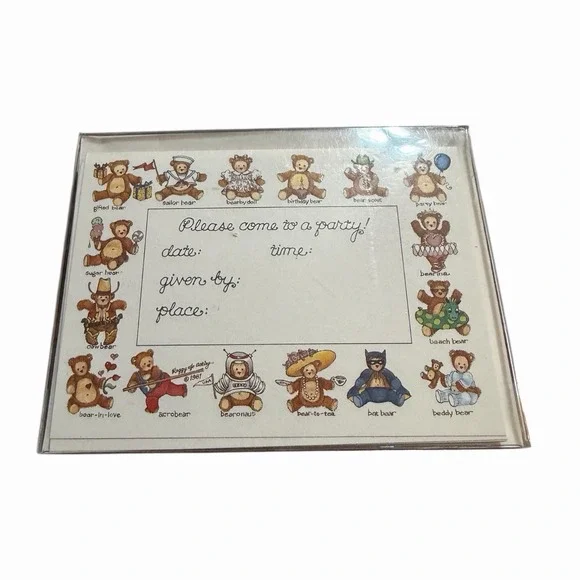 Vintage Bear-Themed‎ Party Invitations by Joan Walsh Anglund Unopened pack of 10