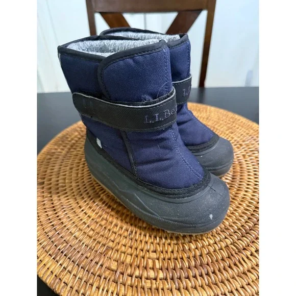 LL Bean Kids Snow Boots Navy Blue Black Fleece Lined Winter Boots