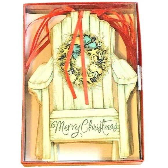 Merry Christmas Ornament 12 Cards Beach Chair Boxed Cut Out Nautical Beach Paper