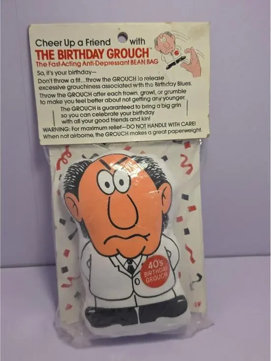 1998 The 40's Birthday Grouch Beanbag Throw Paperweight New 6