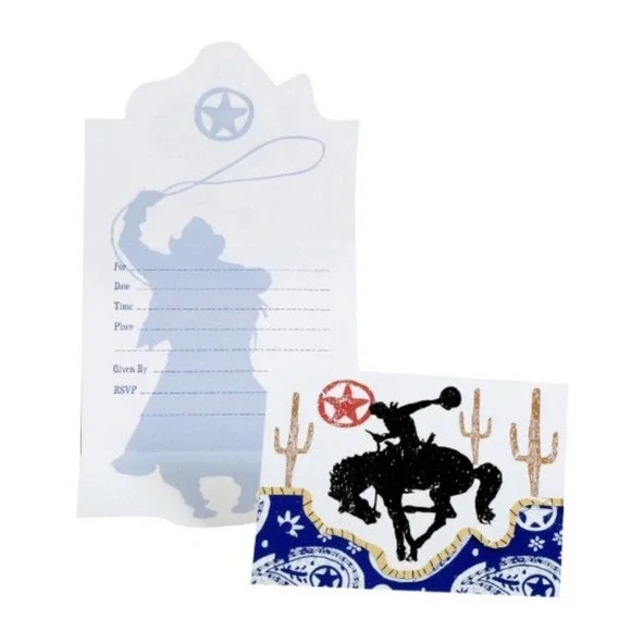8 Western Lasso Old Wild West Horse Cowboy Theme Party Invitations w/Envelopes