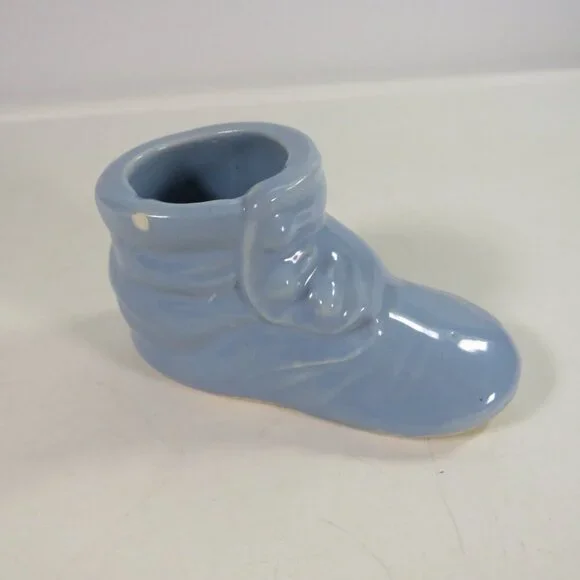Baby Vintage Ceramic Warm Blue Baby Bootie Shoe Planter Figurine