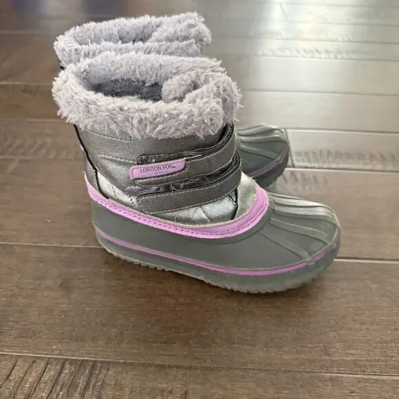 London Fog Kids Snow Winter Boots 12 Gray Purple Girls Youth