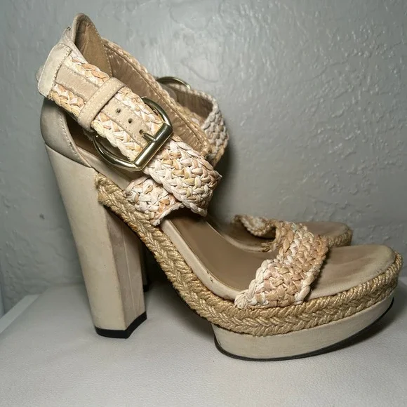 Stuart Weitzman Platform Sandals Espadrille Raffia 5