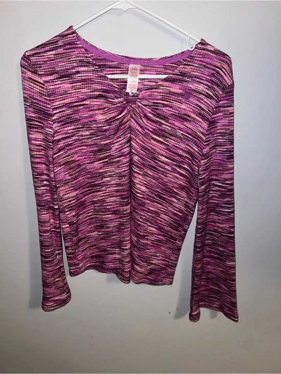 Justice Pink Multi-Stripe Long Sleeve Twist-Front Top