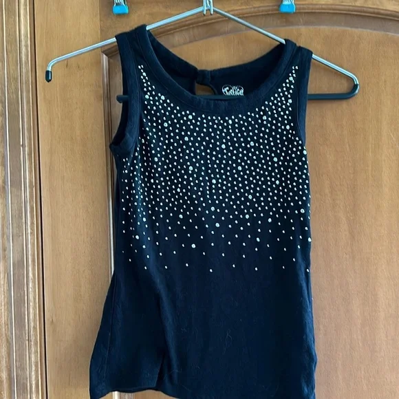 Justice Girls Black Rhinestone Studded Sleeveless Tank Top Keyhole Back Size 12