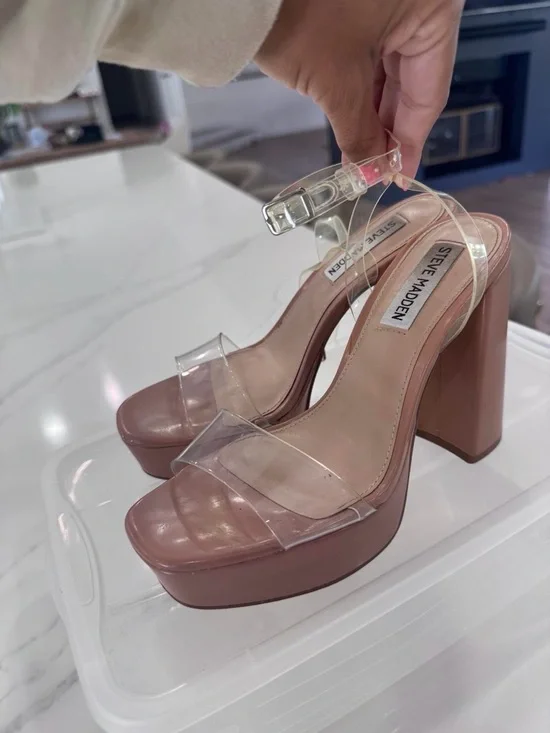 Steve Madden Pink Block Platform Sandal with Clear Straps