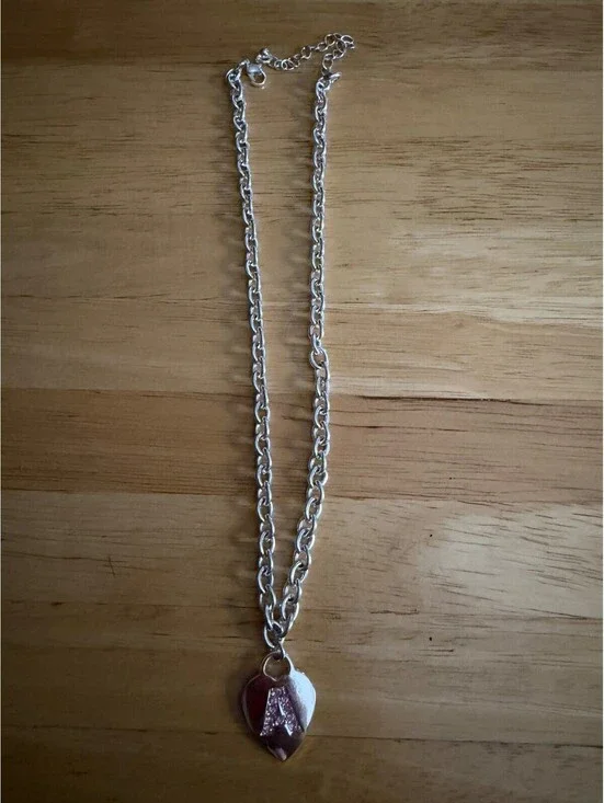 Justice Silver Heart With Pink Shiny Bling Stones Monogram Initial A Necklace