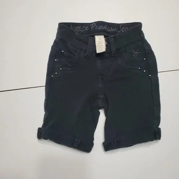 Justice Shorts Girl 7 Black Comfort Stretch Bermuda Style Comfort Stretch Modest