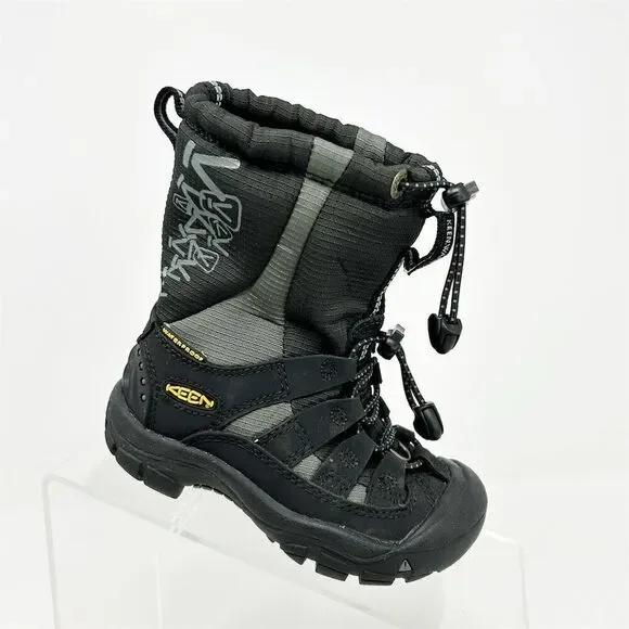Keen Kids Boys Black Winter Snow Boots Size 9 Waterproof Insulated Lace Up