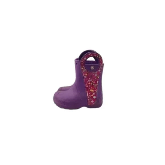 Crocs Girl's Purple‎ Pink Handle It Floral Rubber Ankle Rain Boot Size 8