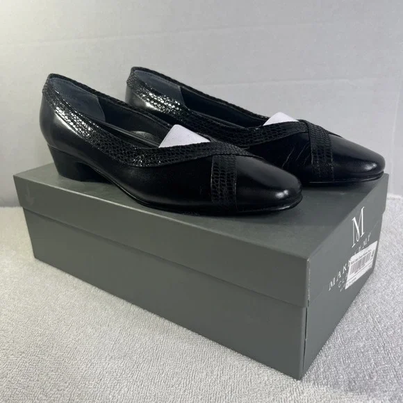 Mark Lemp Classics Tracy Black Snakeskin‎ Shoes Size 7 Narrow Fit New With Box