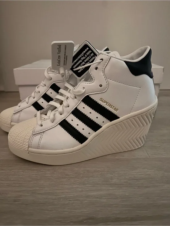 adidas White Platform Superstar Sneakers with Black Stripes