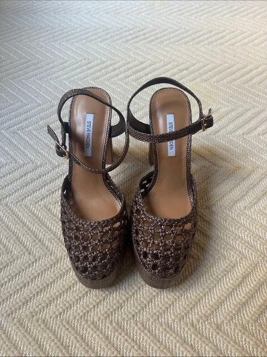 Steve Madden Brown Lexie Raffia Platform Heels