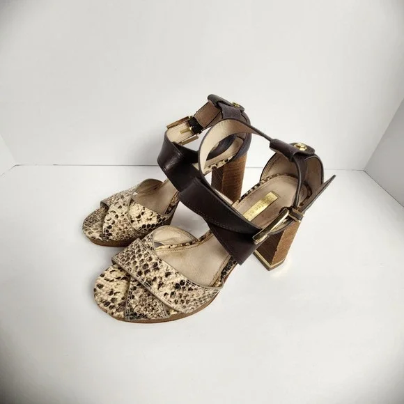 Louise et Cie Women's Gigi Snakeskin Brown‎ Leather Platform Heel Size 5.5M