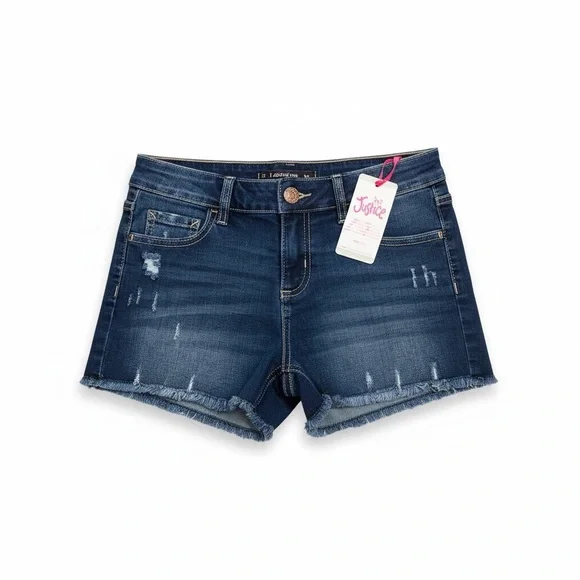 NWT Justice‎ Girls Dark Blue Jean Shorts Slight Distressing Casual Soft Stretch