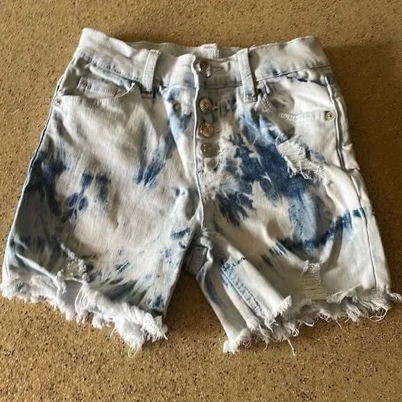 Justice bleach dyed deconstructed cutoff jean shorts