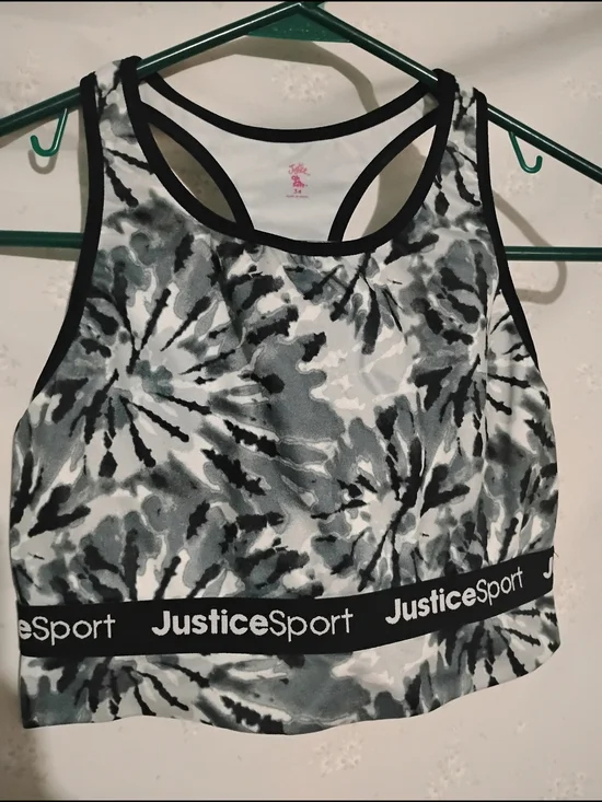 Justice Girls Black White Gray Tie-Dye Sports Crop Top