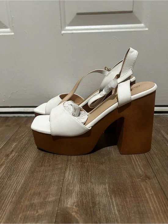 White Platform Block Heel Sandals