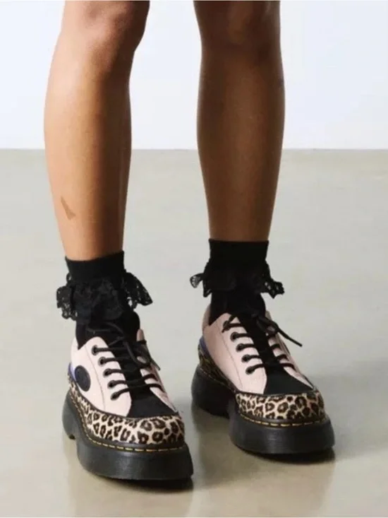 Dr. Martens Pink & Leopard Platform Lace-Up Shoes