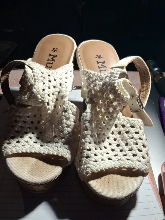 Mudd Wedge Sandals with Crochet Upper in Cream