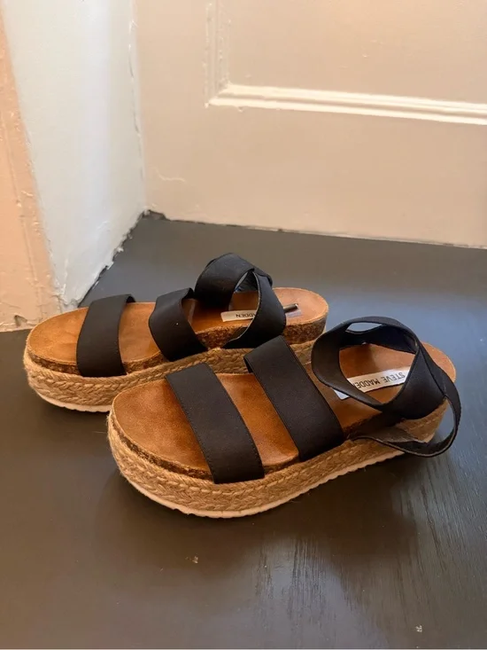 Steve Madden Black Strappy Espadrille Platform Sandals