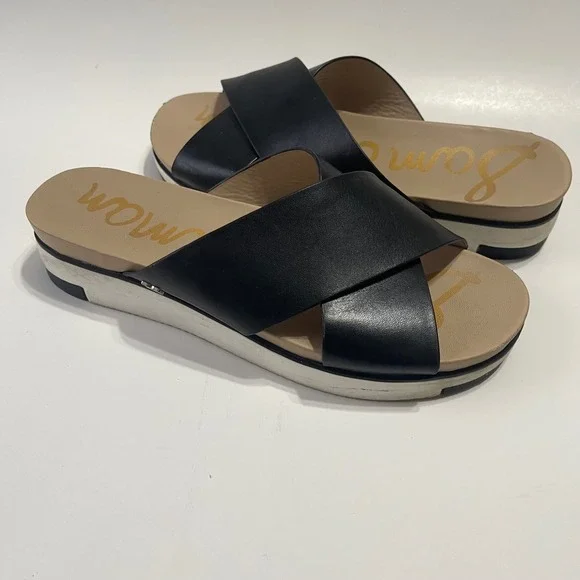 Sam Edelman Audrea Sandals‎ Womens 8.5 Black Leather Platform Slide Crisscross