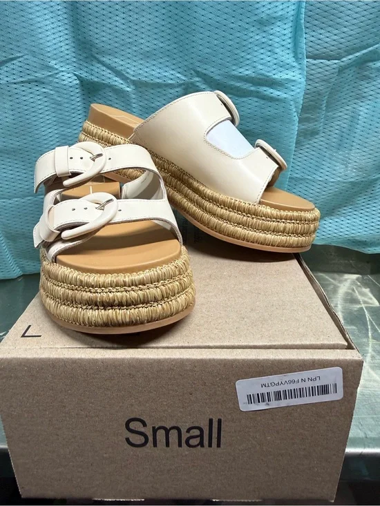 Dolce Vita Cream Double-Buckle Platform Espadrille Slide