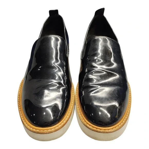 Vince Sanders Platform Sneakers Women US 6.5M Black White Patent Leather Slip On