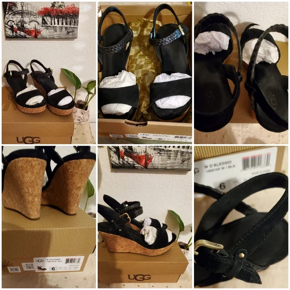 UGG AUSTRALIA Women's CORK WEDGE BRAIDED SUEDE Sandal - Size-6