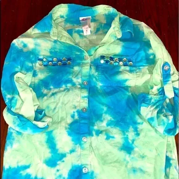 Girls justice tye dye bling button up