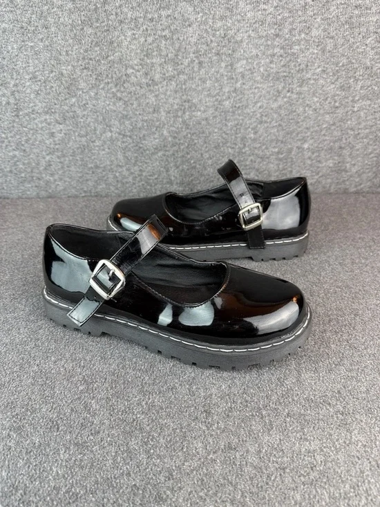 Vegan Patent Leather Mary Jane Platform Flats -‎ Black Size o|EU40