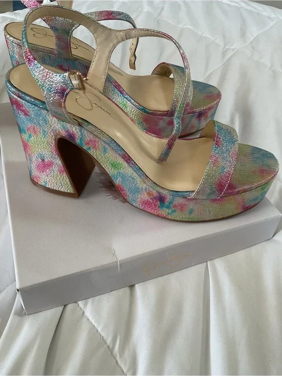 Multicolor Pink and Blue Glitter Platform Heels 9.5