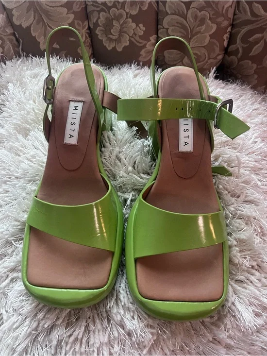 Everly Lime Green Patent Slingback Block Heel Sandals