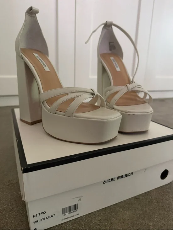 Steve Madden White Platform Strappy Block Heels