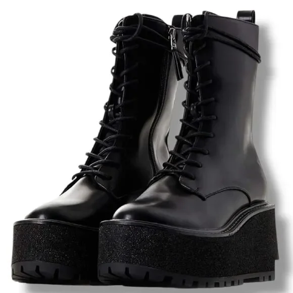 Black Platform Lace-Up Combat Boots - Slater 8.5 Sam Edelman NWT