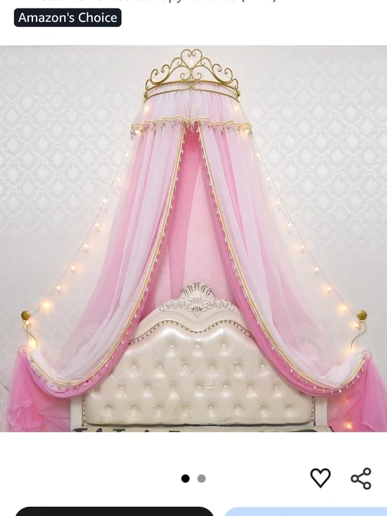 Pink Princess Bed Canopy with Gold Crown