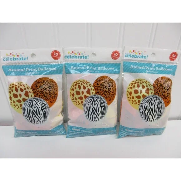 Lot 3 Animal Print Balloons Safari Jungle Party Decorations Zebra Leopard Tiger